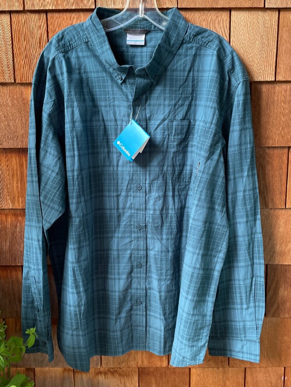 NWT Columbia Blue/Green Plaid Cotton Long Sleeve Shirt in Men's XX-Large
